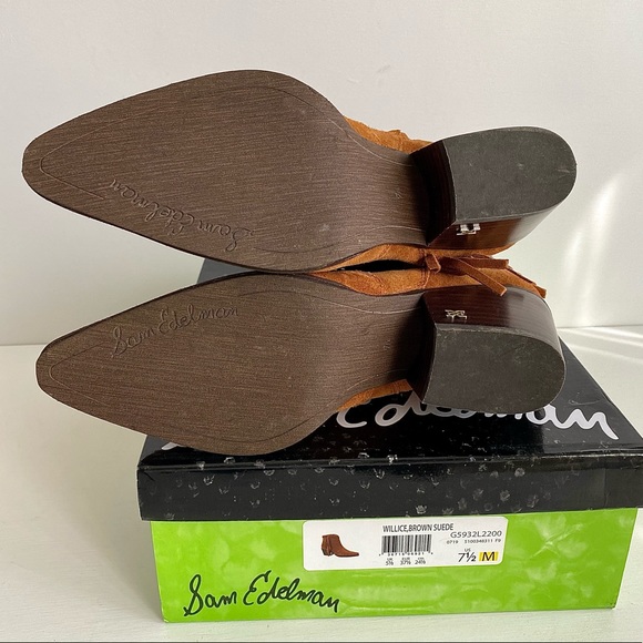 ✨SAM EDELMAN Willice Suede Fringe Heeled Booties Boho - Picture 10 of 12